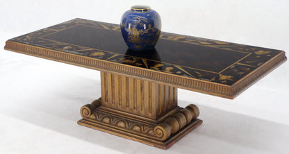 EstablishedLines Reverse Painting Glass Top Colomn Pedestal Shape Base Gold Gilt Coffee Table
