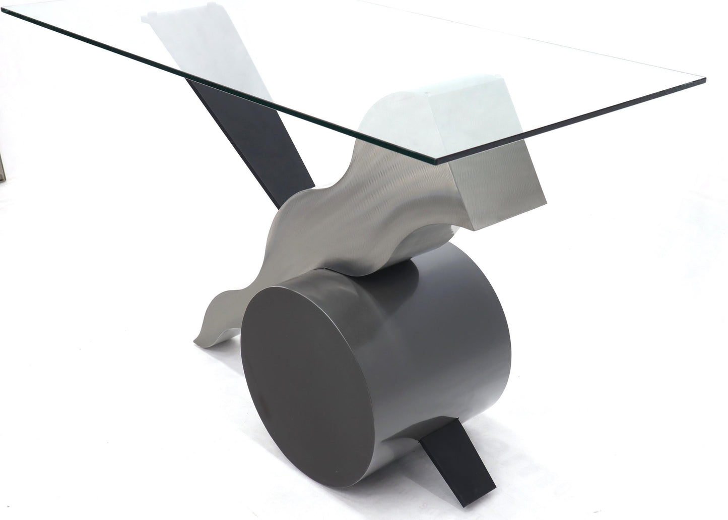 EstablishedLines Forged Steel Base Glass Top Console Sofa Table