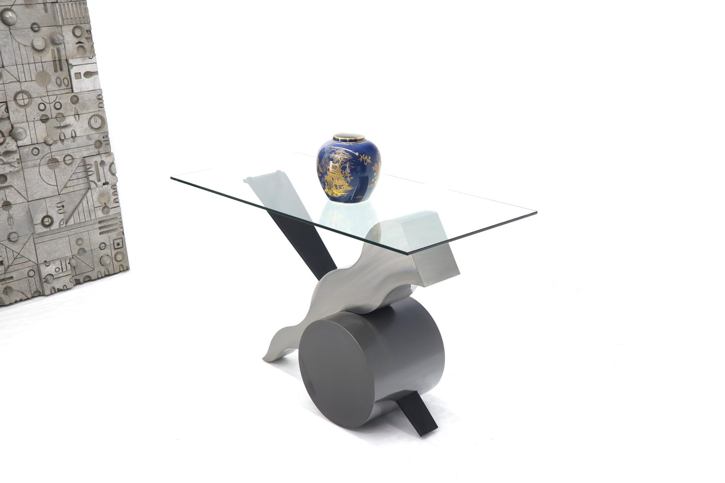 EstablishedLines Forged Steel Base Glass Top Console Sofa Table