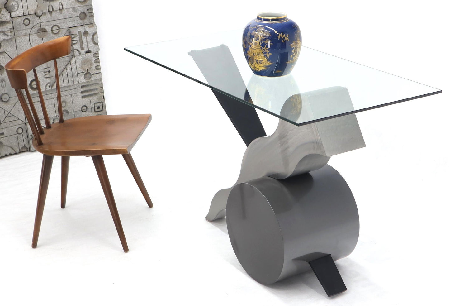 EstablishedLines Forged Steel Base Glass Top Console Sofa Table