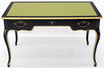 EstablishedLines Baker Country French Black Lacquer Gold Trim Leather Desk Console