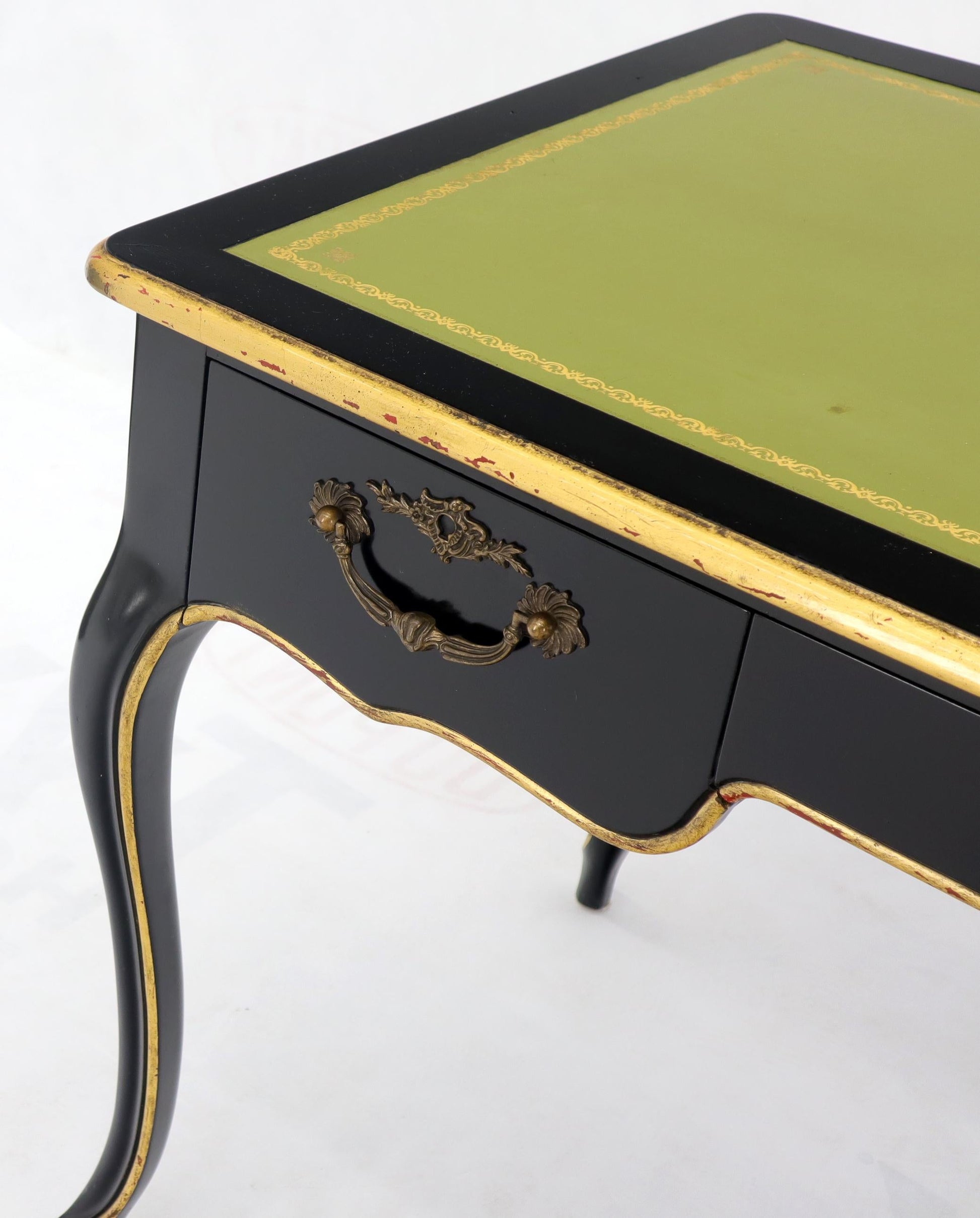 EstablishedLines Baker Country French Black Lacquer Gold Trim Leather Desk Console