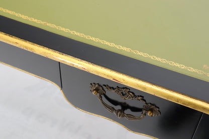 EstablishedLines Baker Country French Black Lacquer Gold Trim Leather Desk Console
