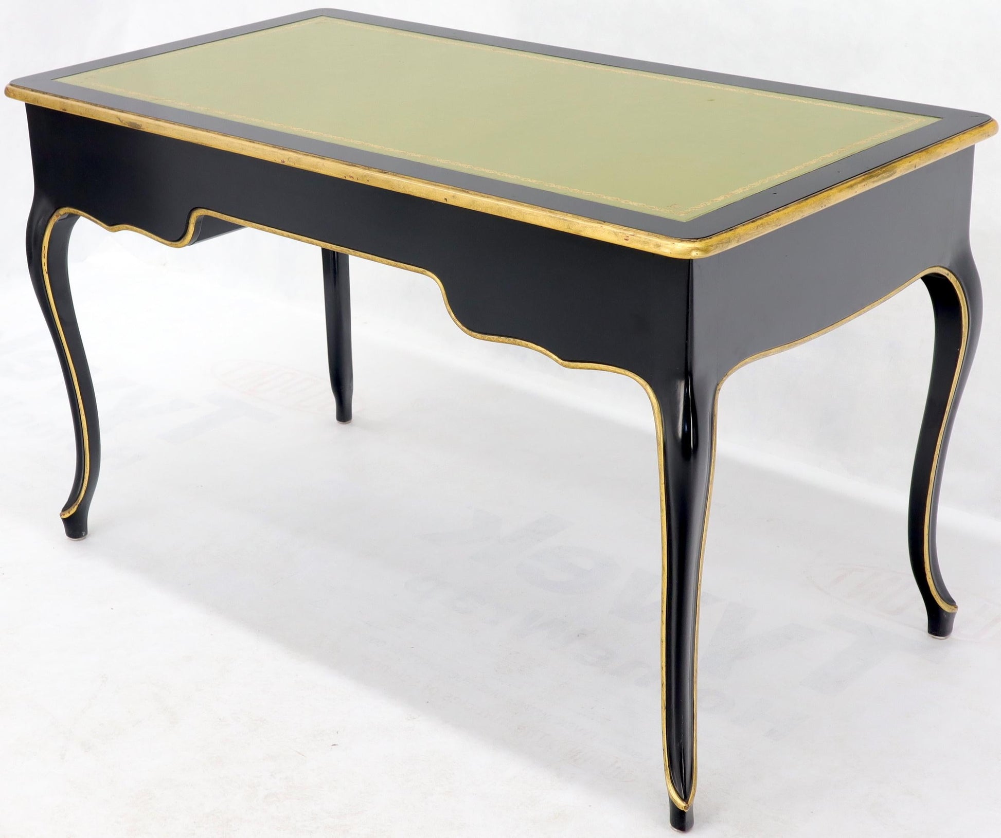 EstablishedLines Baker Country French Black Lacquer Gold Trim Leather Desk Console