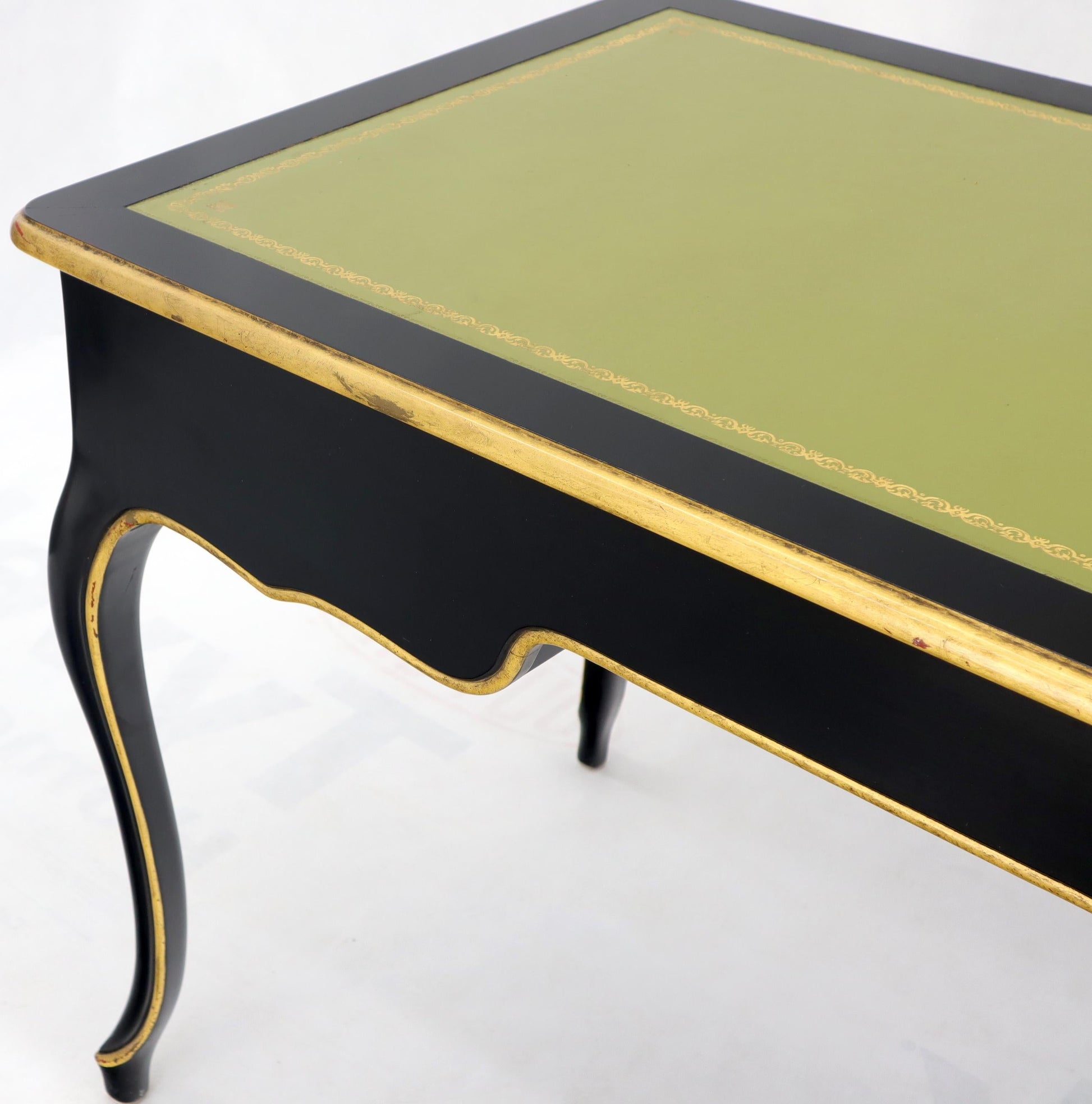 EstablishedLines Baker Country French Black Lacquer Gold Trim Leather Desk Console