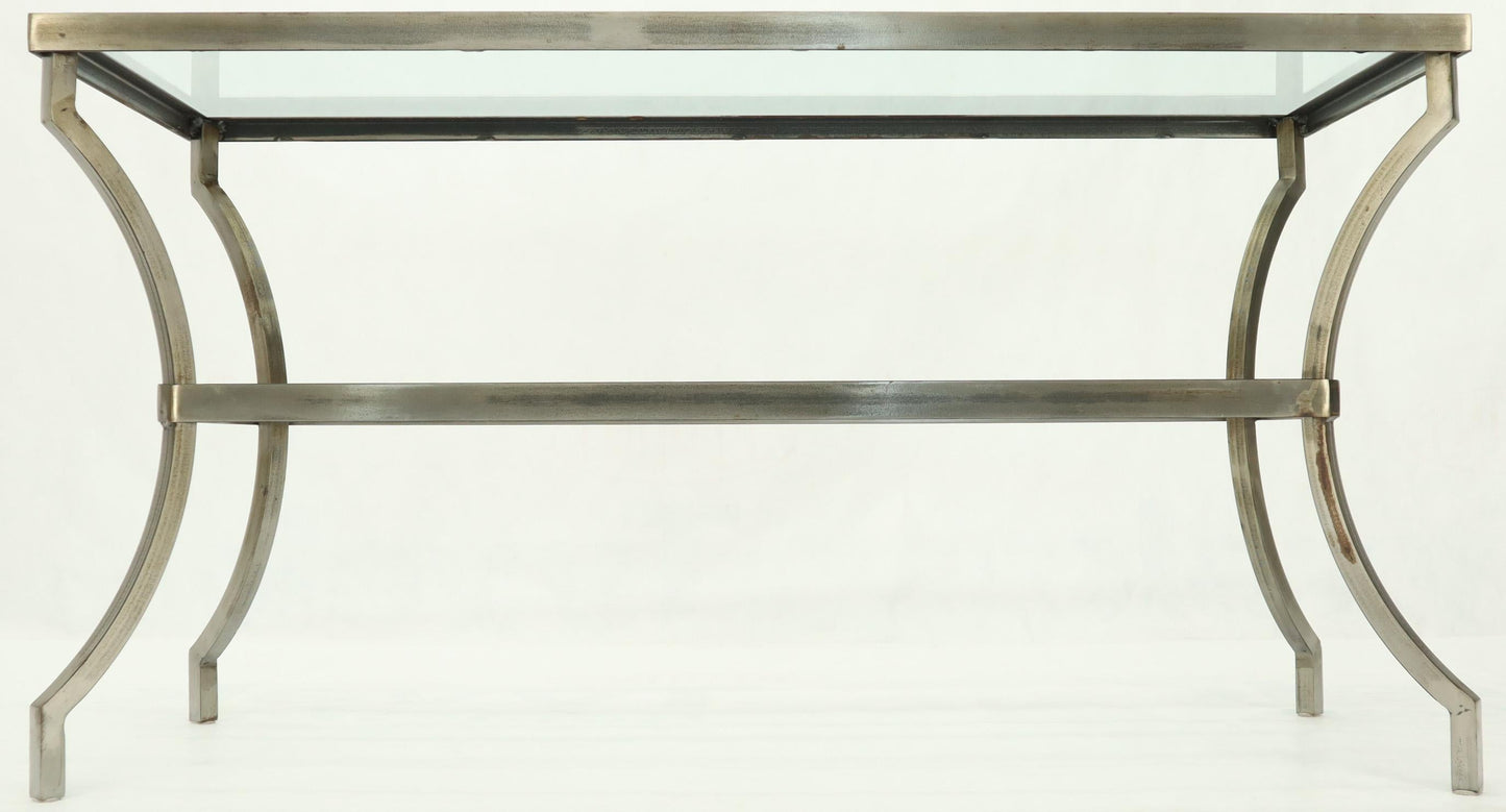 Heavy Iron Base Glass Top Console Table