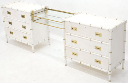EstablishedLines Pair of White Lacquer Brass Hardware Bachelor Chest with Suspended Brass Vanity