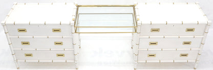 EstablishedLines Pair of White Lacquer Brass Hardware Bachelor Chest with Suspended Brass Vanity