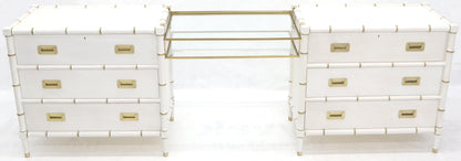 EstablishedLines Pair of White Lacquer Brass Hardware Bachelor Chest with Suspended Brass Vanity