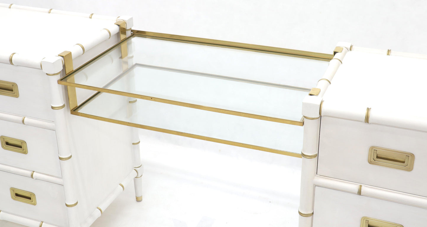 EstablishedLines Pair of White Lacquer Brass Hardware Bachelor Chest with Suspended Brass Vanity