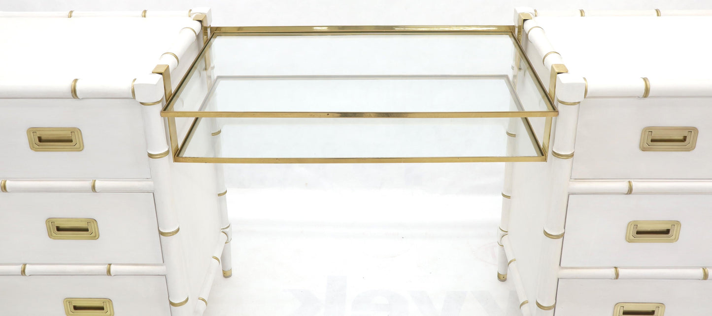 EstablishedLines Pair of White Lacquer Brass Hardware Bachelor Chest with Suspended Brass Vanity