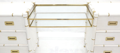 EstablishedLines Pair of White Lacquer Brass Hardware Bachelor Chest with Suspended Brass Vanity