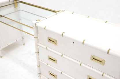 EstablishedLines Pair of White Lacquer Brass Hardware Bachelor Chest with Suspended Brass Vanity
