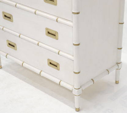 EstablishedLines Pair of White Lacquer Brass Hardware Bachelor Chest with Suspended Brass Vanity