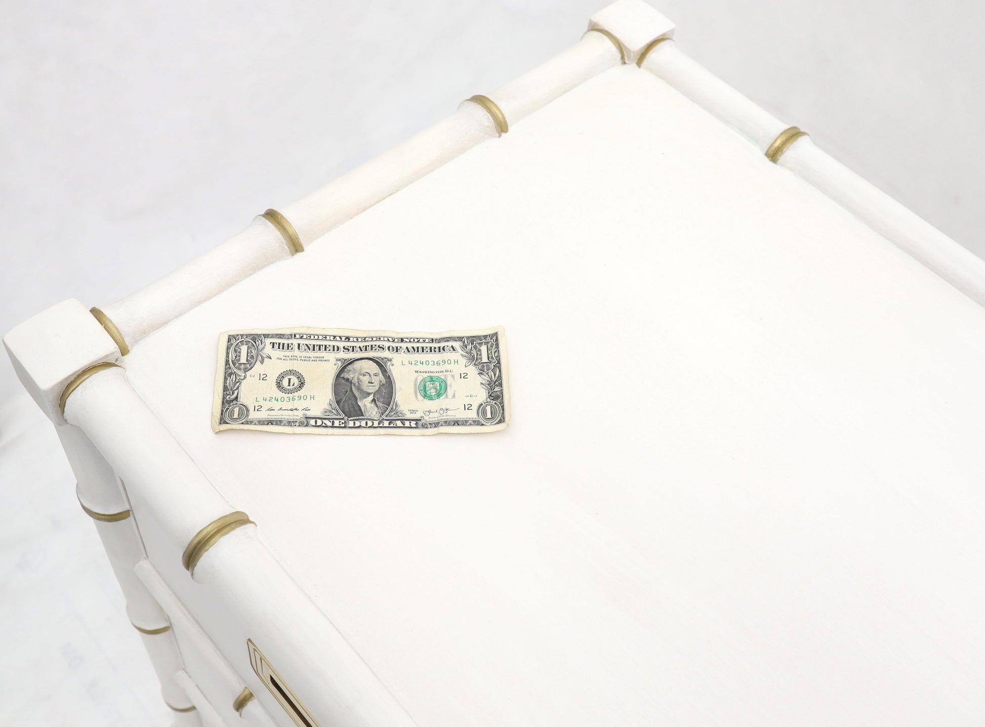 EstablishedLines Pair of White Lacquer Brass Hardware Bachelor Chest with Suspended Brass Vanity