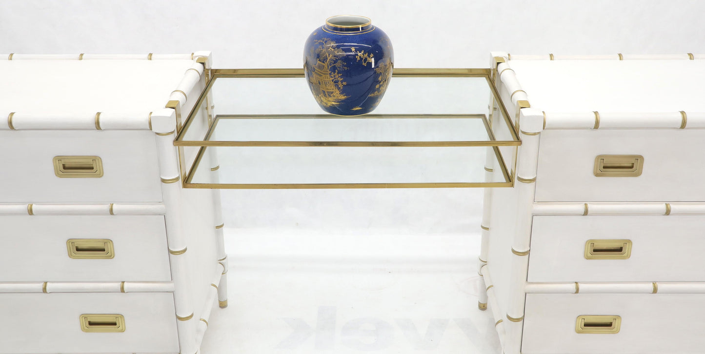 EstablishedLines Pair of White Lacquer Brass Hardware Bachelor Chest with Suspended Brass Vanity