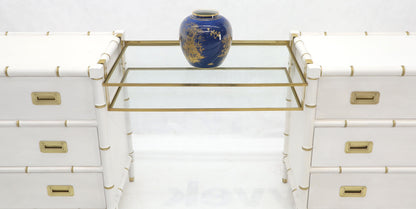 EstablishedLines Pair of White Lacquer Brass Hardware Bachelor Chest with Suspended Brass Vanity