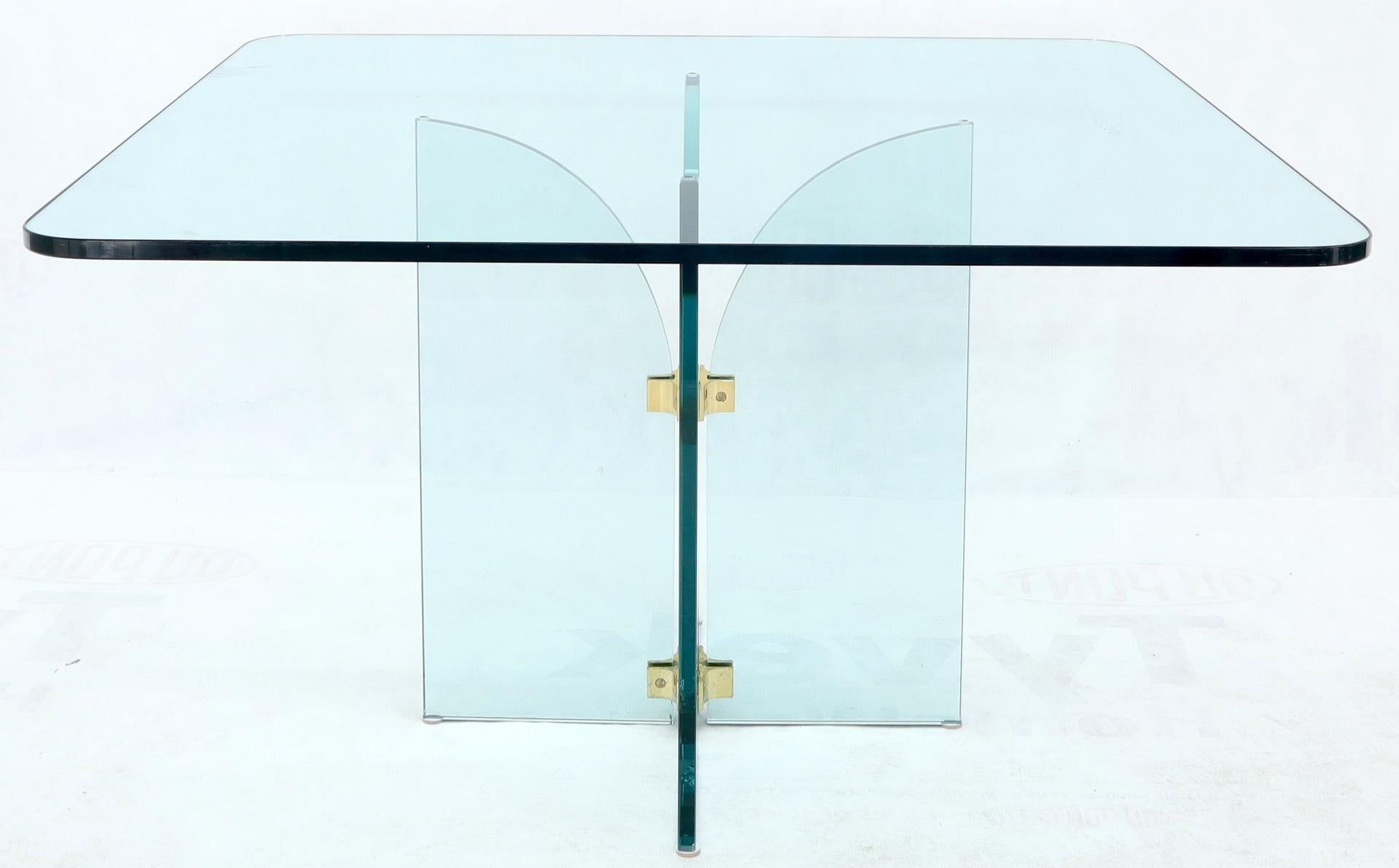EstablishedLines Thick Rounded Square Glass Top Dining Table on Thick Glass Pedestal Base
