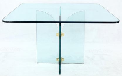 EstablishedLines Thick Rounded Square Glass Top Dining Table on Thick Glass Pedestal Base