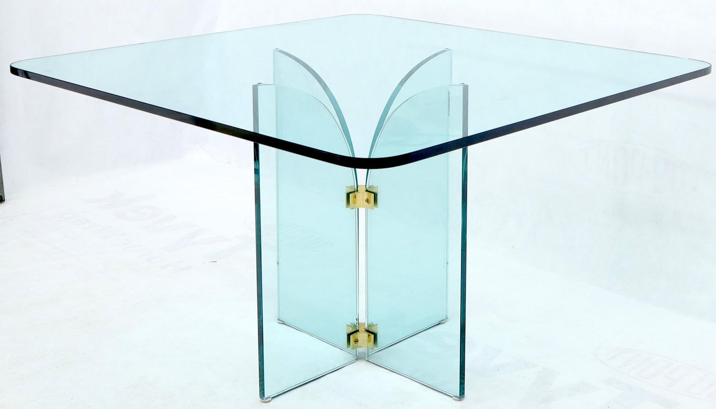 EstablishedLines Thick Rounded Square Glass Top Dining Table on Thick Glass Pedestal Base