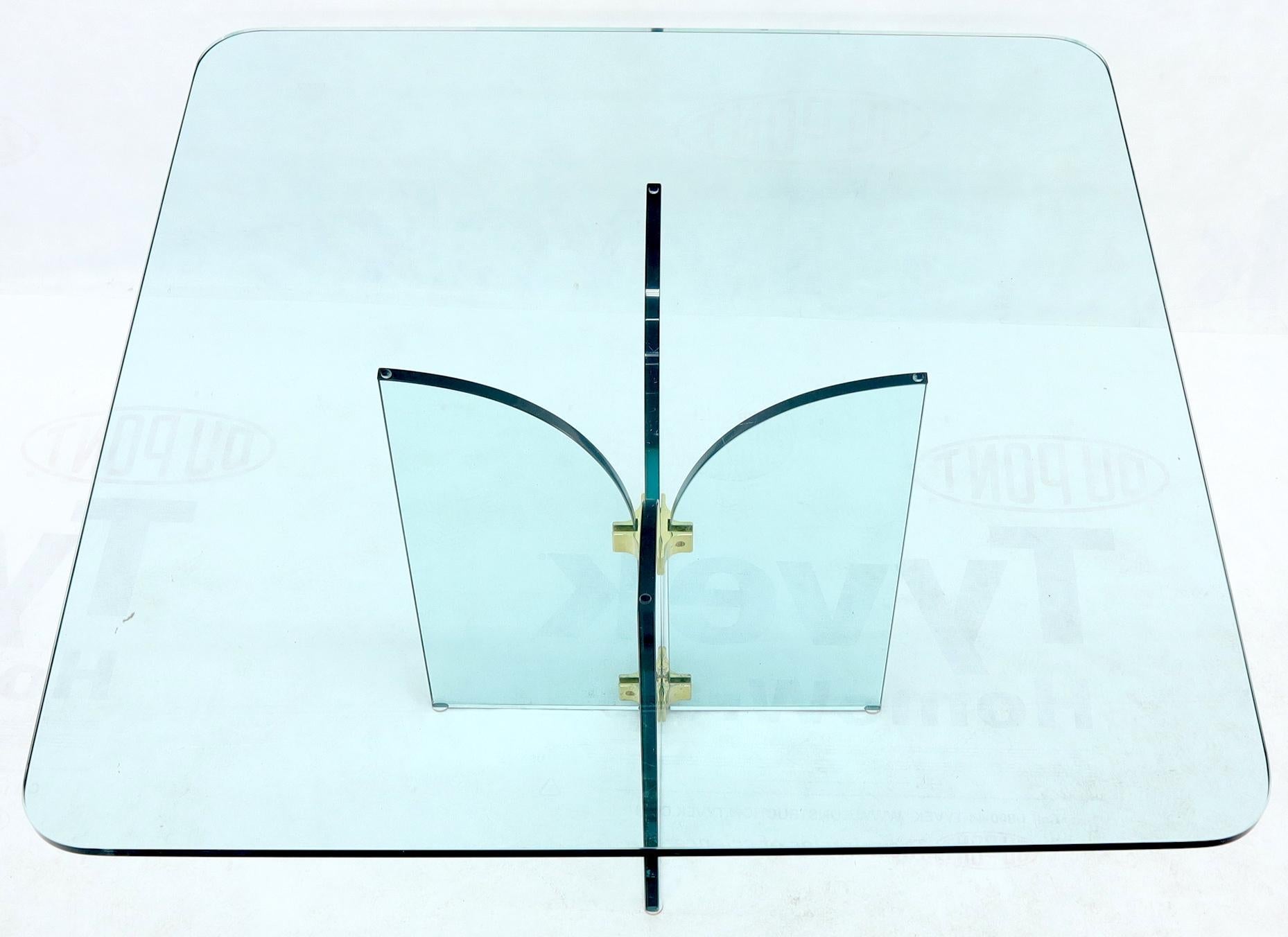 EstablishedLines Thick Rounded Square Glass Top Dining Table on Thick Glass Pedestal Base