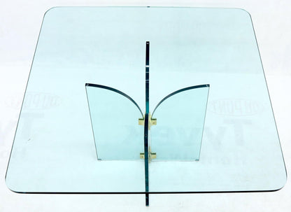 EstablishedLines Thick Rounded Square Glass Top Dining Table on Thick Glass Pedestal Base