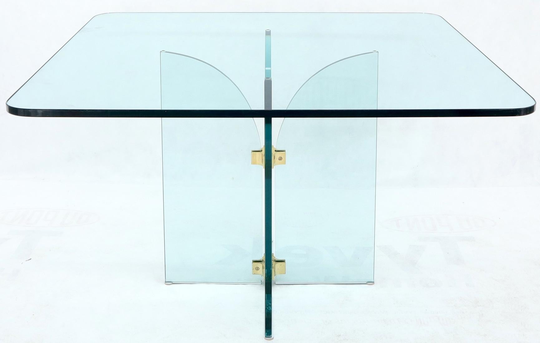 EstablishedLines Thick Rounded Square Glass Top Dining Table on Thick Glass Pedestal Base