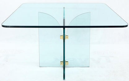 EstablishedLines Thick Rounded Square Glass Top Dining Table on Thick Glass Pedestal Base