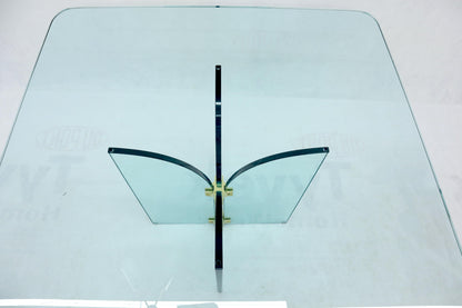 EstablishedLines Thick Rounded Square Glass Top Dining Table on Thick Glass Pedestal Base