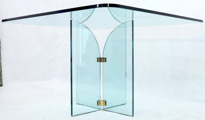 EstablishedLines Thick Rounded Square Glass Top Dining Table on Thick Glass Pedestal Base