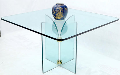EstablishedLines Thick Rounded Square Glass Top Dining Table on Thick Glass Pedestal Base