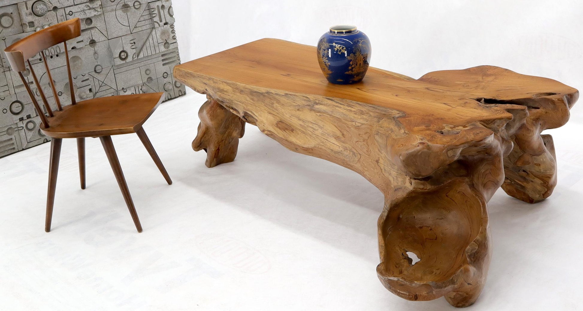 EstablishedLines Large Oversize Solid Teak Live Edge Coffee Table