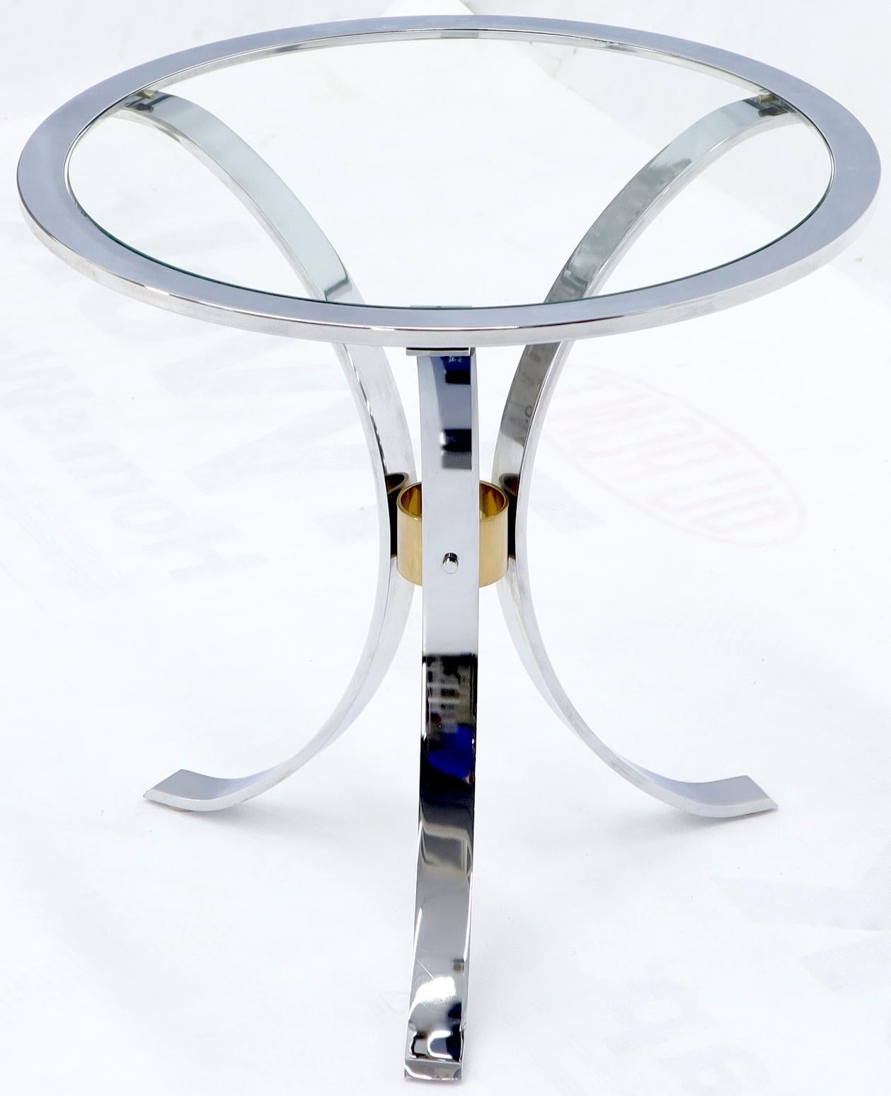 EstablishedLines Round Crome and Brass Glass Top Occasional Side Table