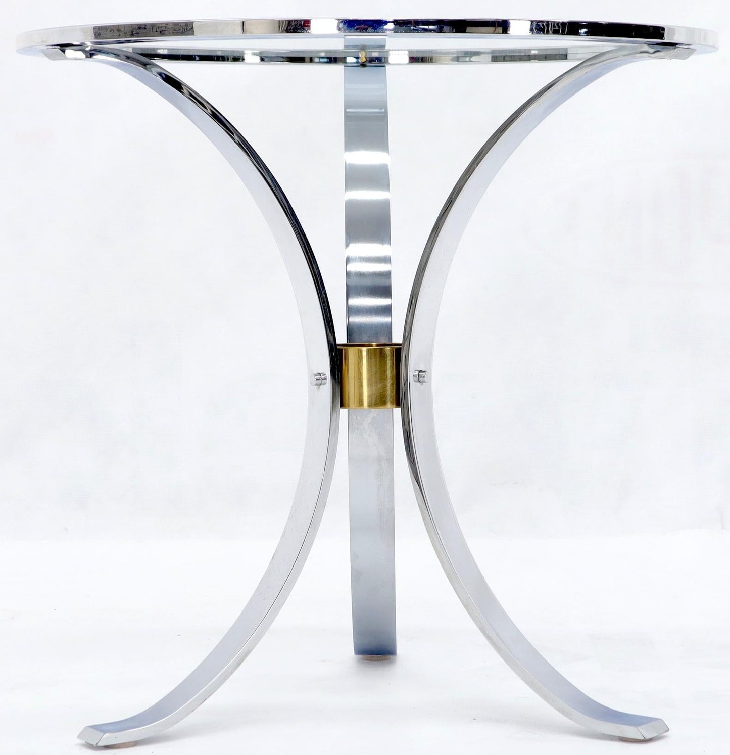 EstablishedLines Round Crome and Brass Glass Top Occasional Side Table