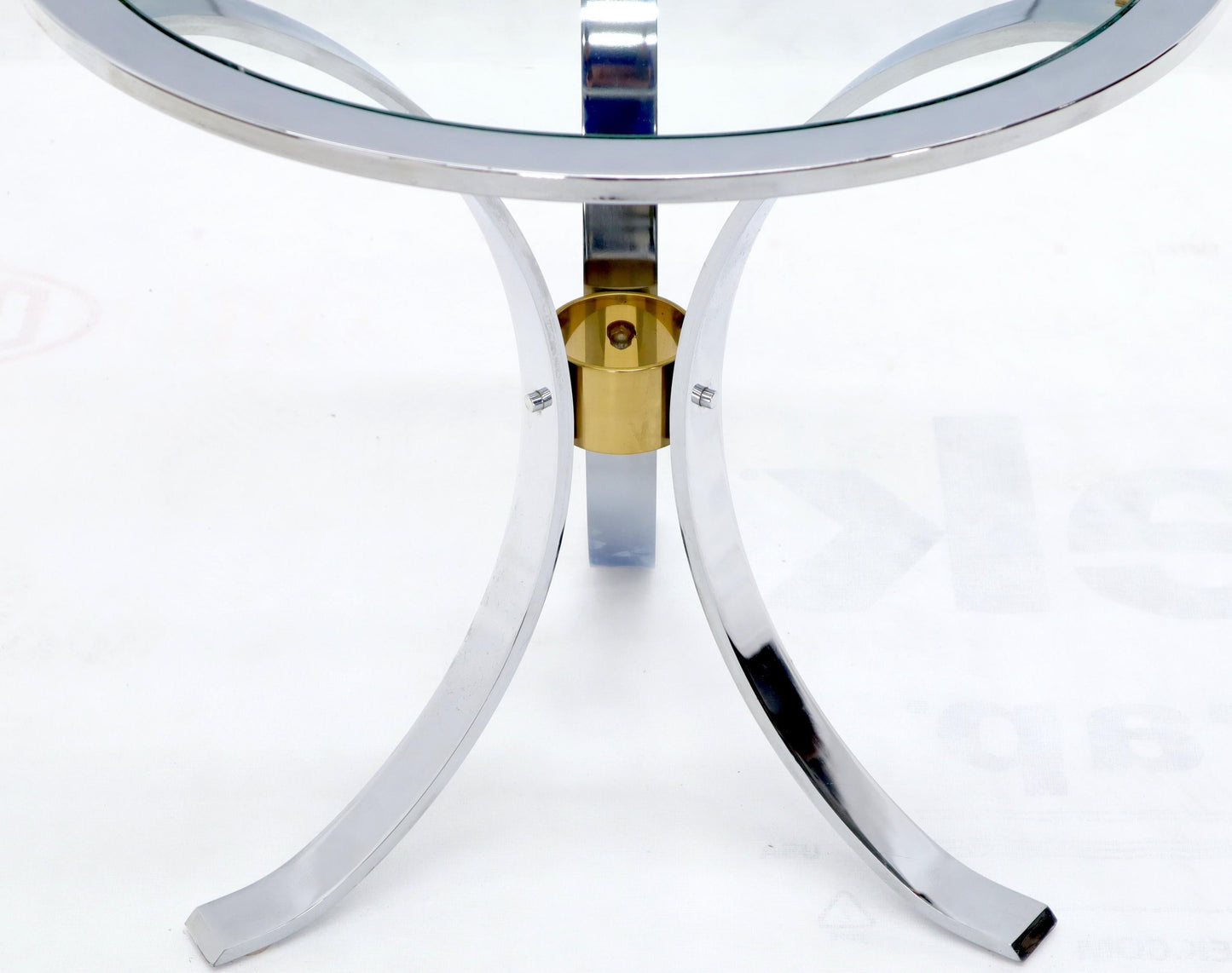 EstablishedLines Round Crome and Brass Glass Top Occasional Side Table