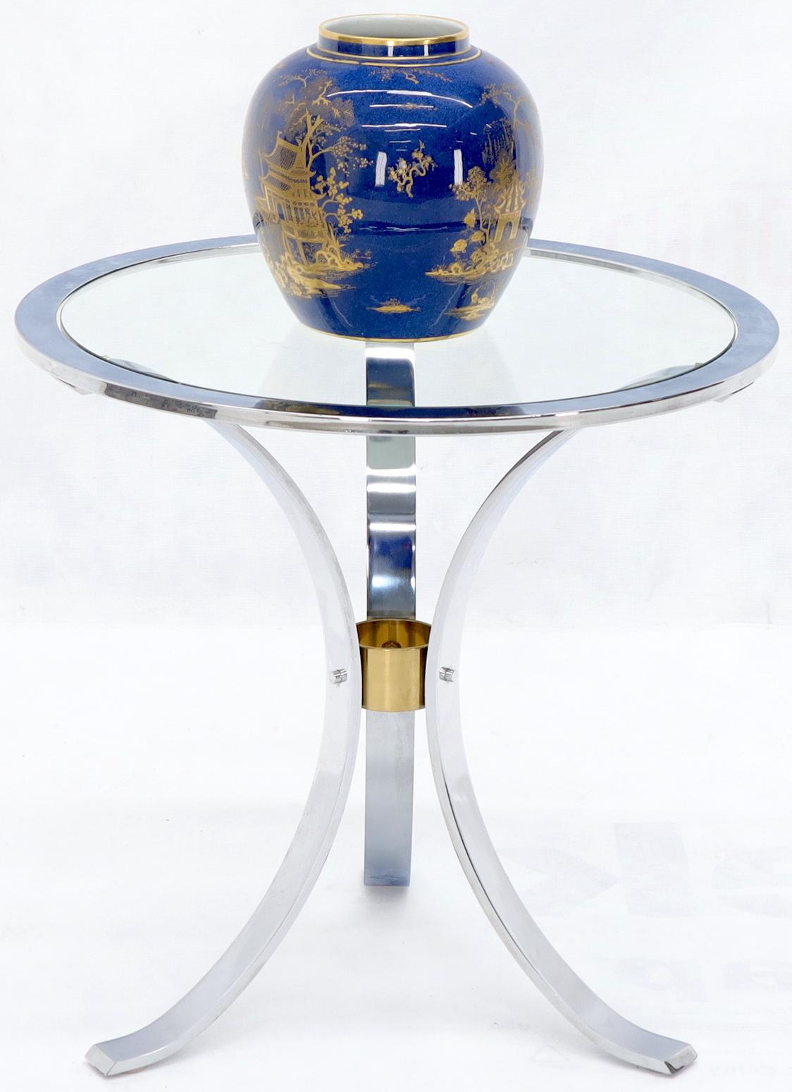 EstablishedLines Round Crome and Brass Glass Top Occasional Side Table