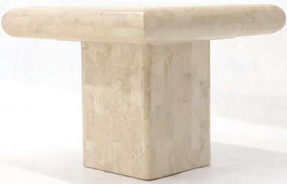EstablishedLines Pair of Square Tessellated Stone Veneer Brass Inlay End Tables Stands