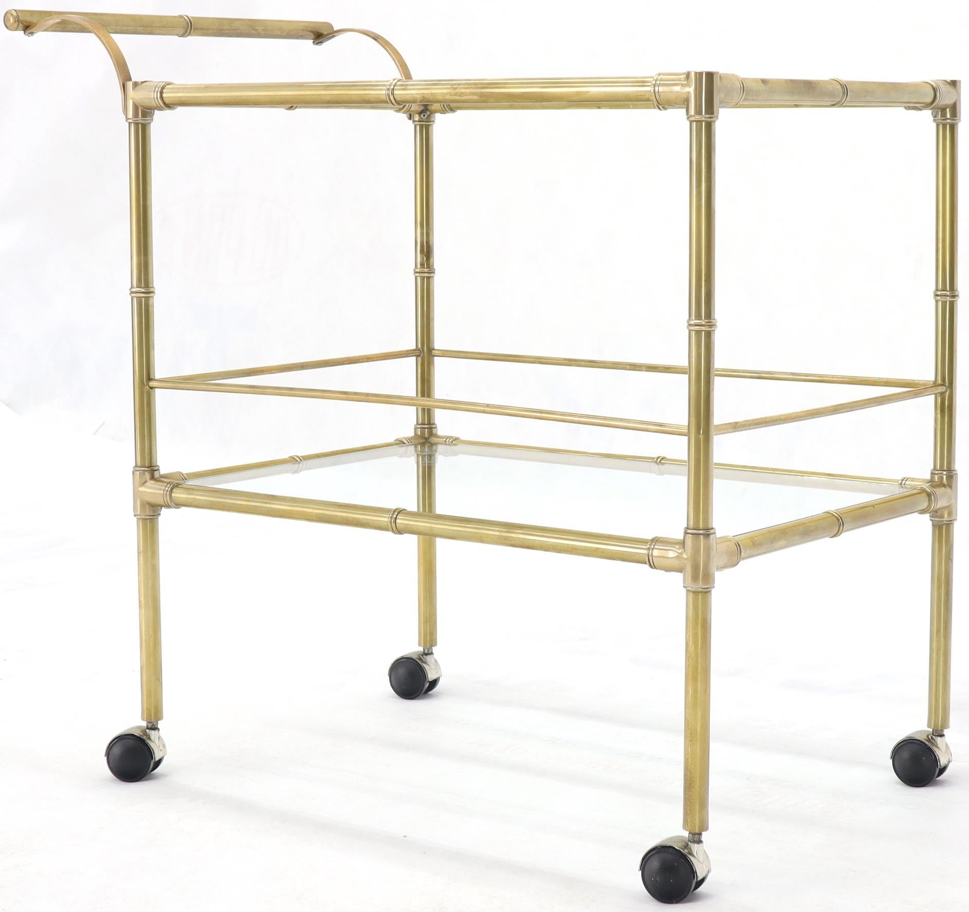 EstablishedLines Solid Brass Faux Bamboo Rectangular Shape Two-Tier Serving Cart