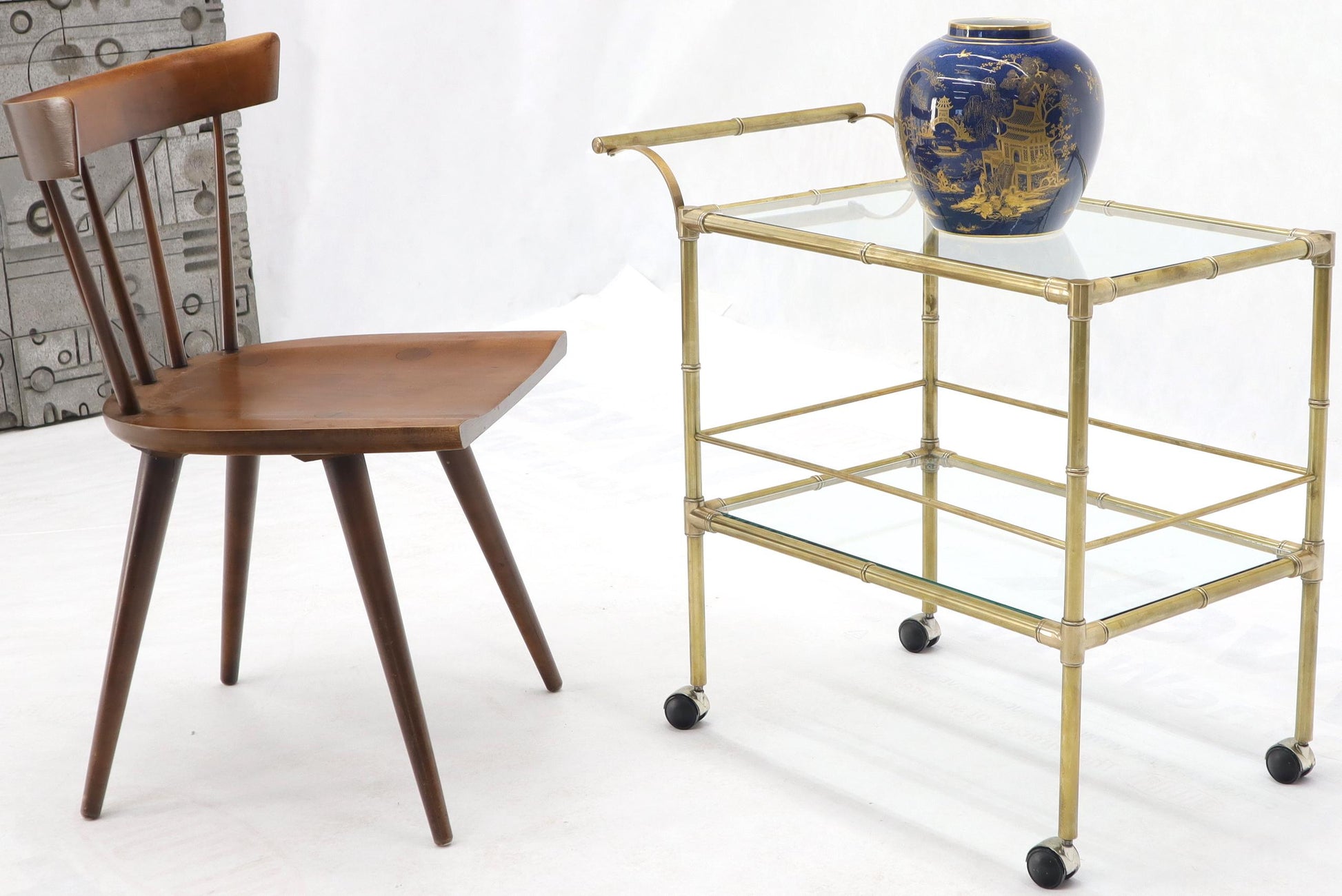 EstablishedLines Solid Brass Faux Bamboo Rectangular Shape Two-Tier Serving Cart