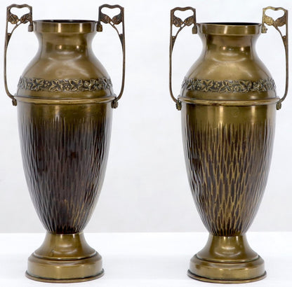 EstablishedLines Pair of Bronze Bohemian Double Handle Urn Shape Vases
