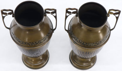 EstablishedLines Pair of Bronze Bohemian Double Handle Urn Shape Vases