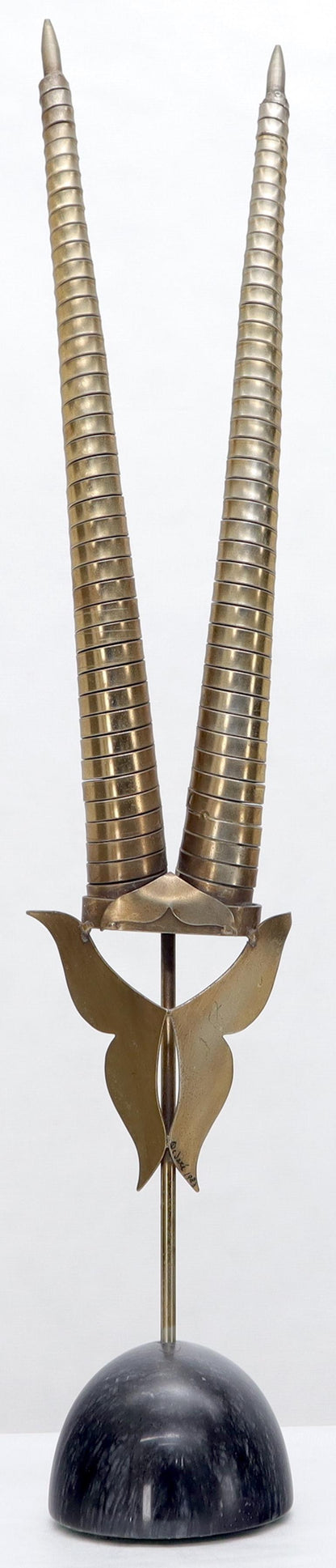 EstablishedLines Curtis Jere Tall Gazelle Horns Sculpture on Half Sphere Shape Marble Base