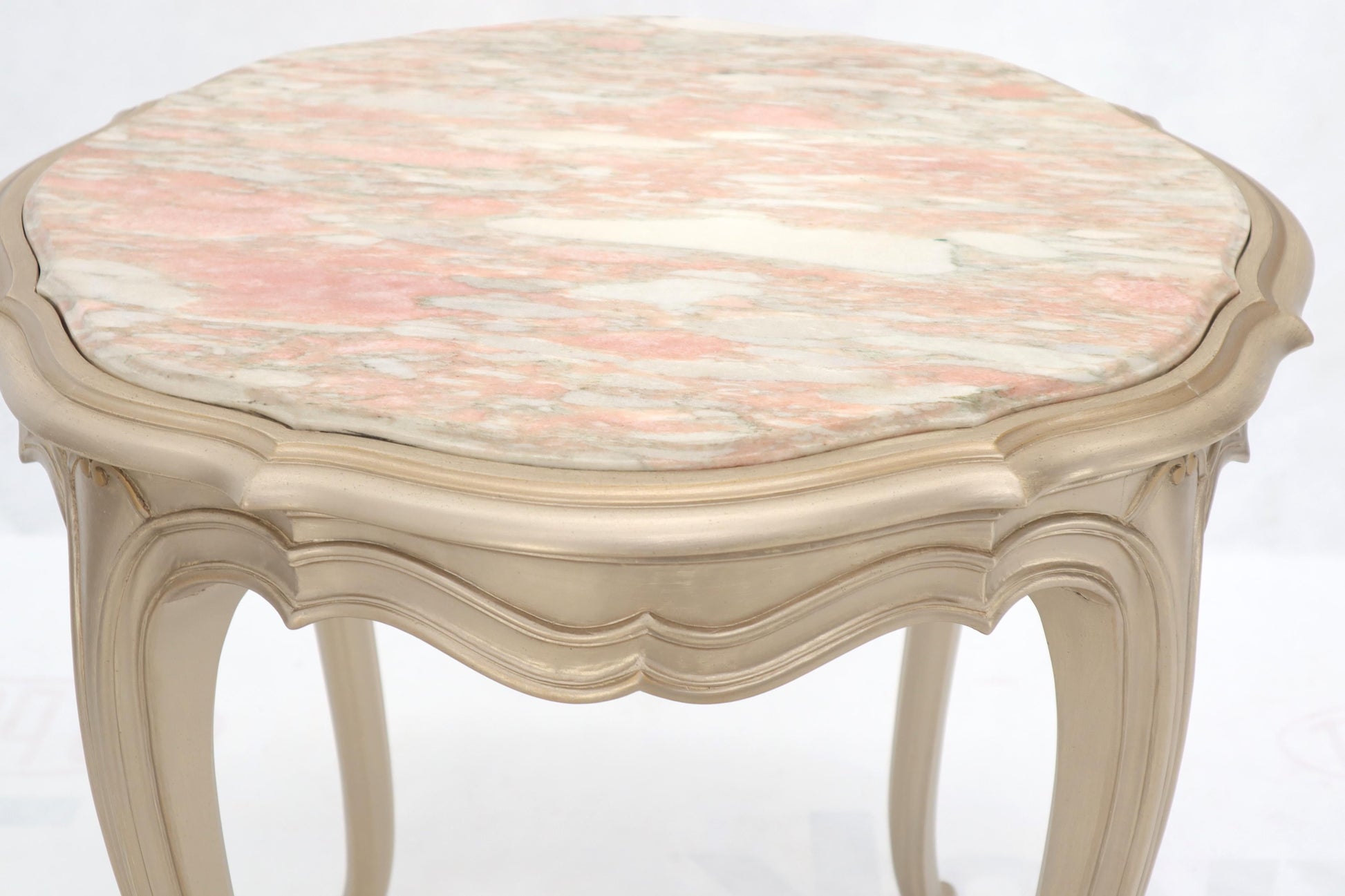 EstablishedLines Country Provincial Tall Legs Silver Gilt Marble-Top Lamp Table Stand