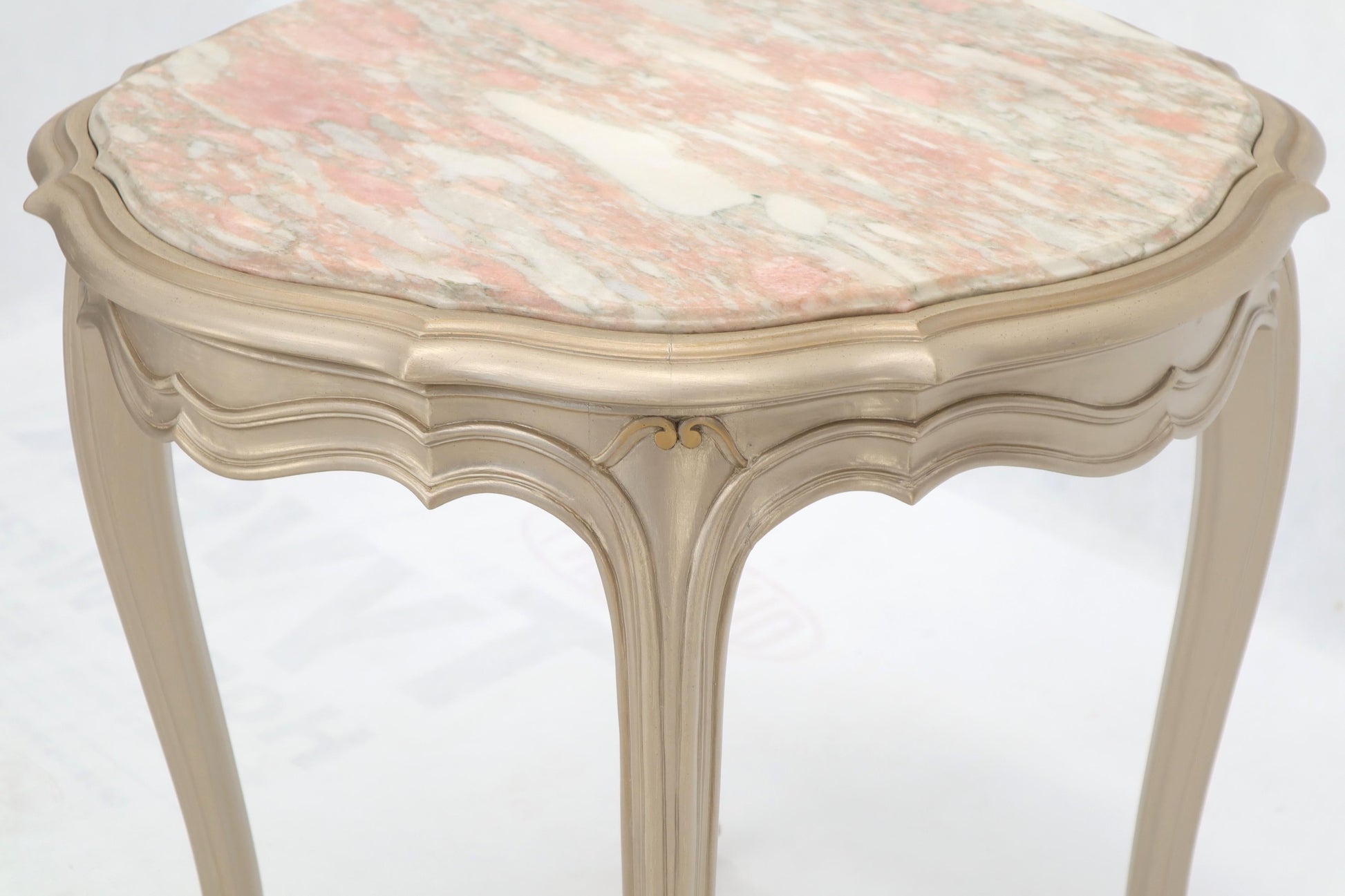 EstablishedLines Country Provincial Tall Legs Silver Gilt Marble-Top Lamp Table Stand
