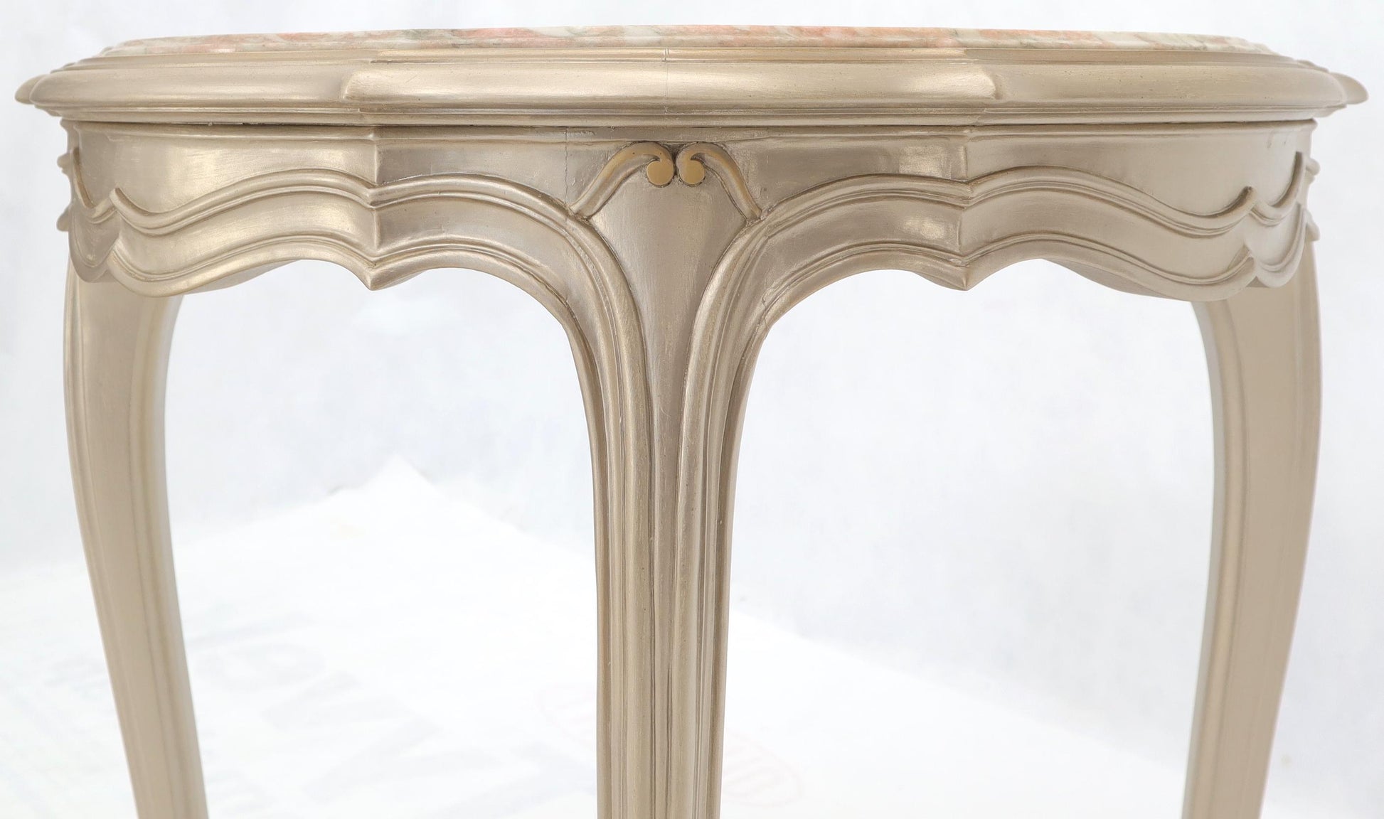 EstablishedLines Country Provincial Tall Legs Silver Gilt Marble-Top Lamp Table Stand