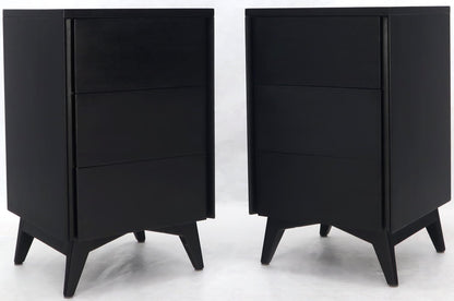 EstablishedLines Pair of Ebonized Mahogany Three Drawers Narrow Chests End Side Tables