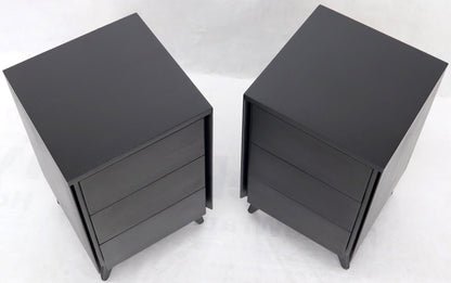 EstablishedLines Pair of Ebonized Mahogany Three Drawers Narrow Chests End Side Tables
