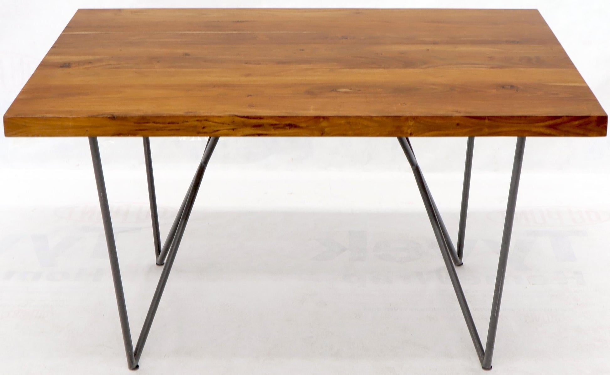 EstablishedLines Solid Thick Teak Block Top Dining Table on Hairpin Legs