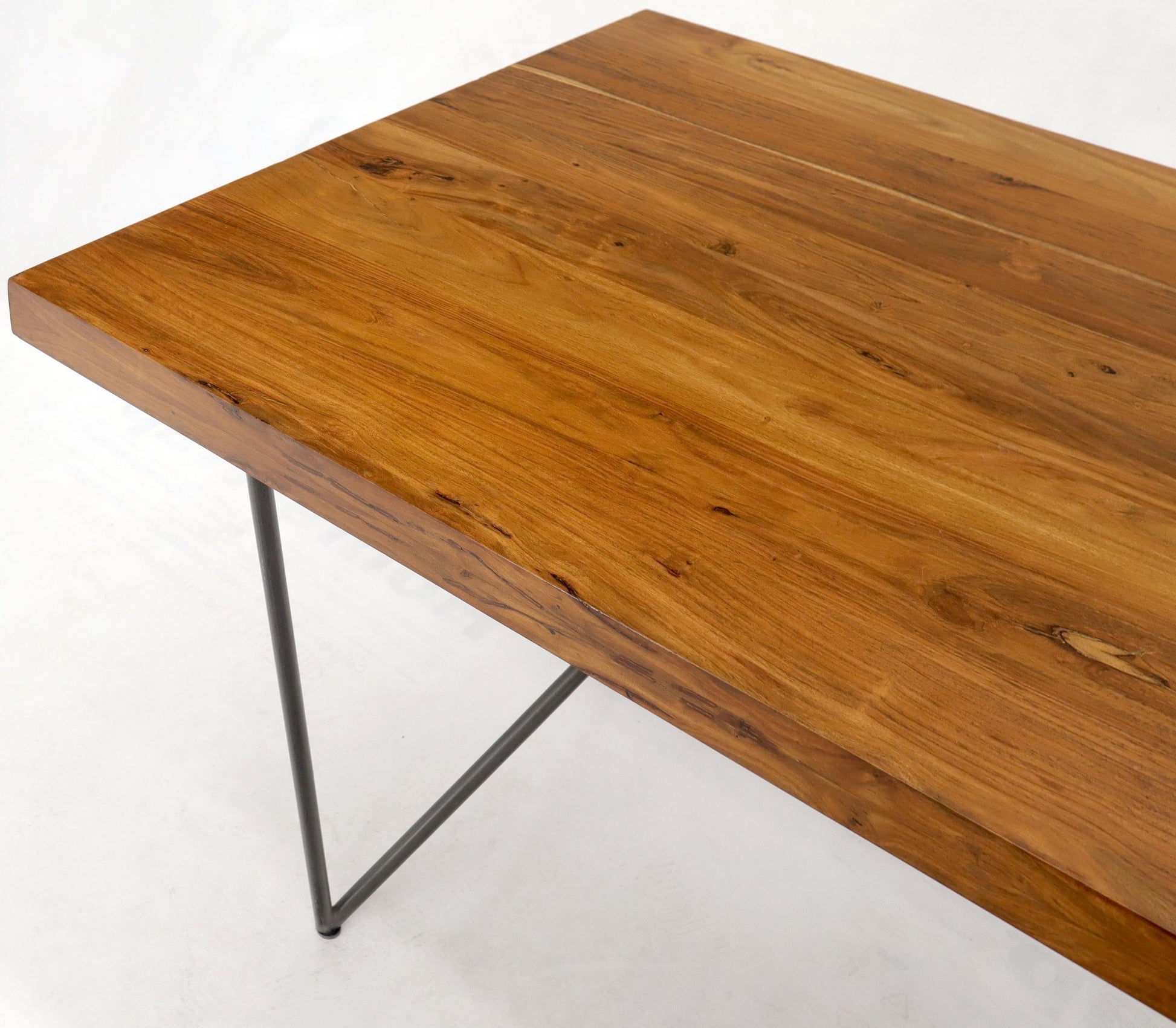 EstablishedLines Solid Thick Teak Block Top Dining Table on Hairpin Legs