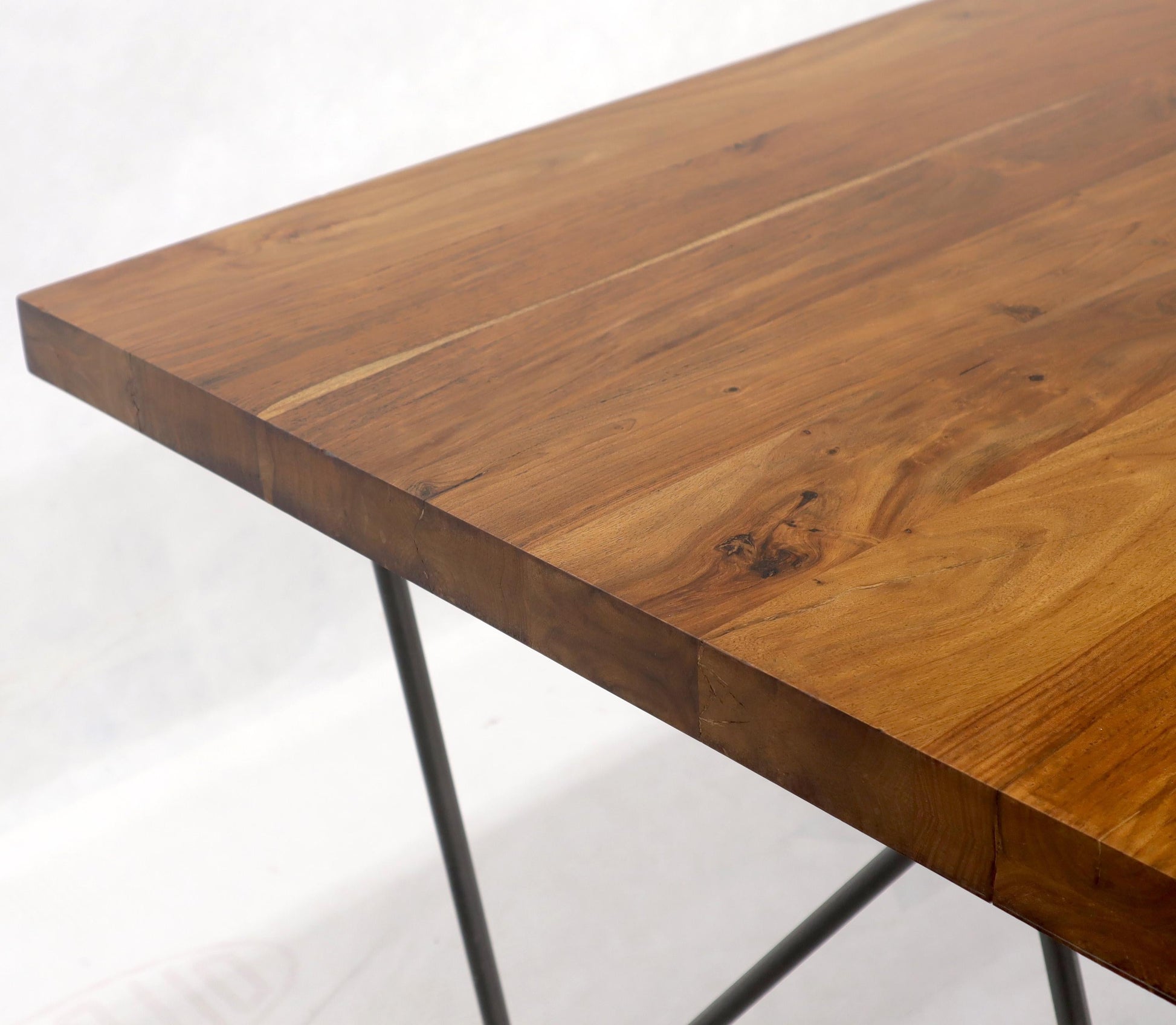 EstablishedLines Solid Thick Teak Block Top Dining Table on Hairpin Legs